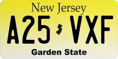 NJ license plate A25VXF