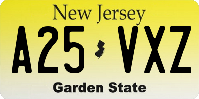 NJ license plate A25VXZ