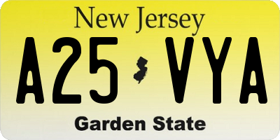 NJ license plate A25VYA