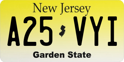 NJ license plate A25VYI