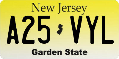 NJ license plate A25VYL
