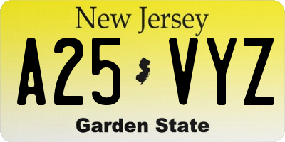 NJ license plate A25VYZ