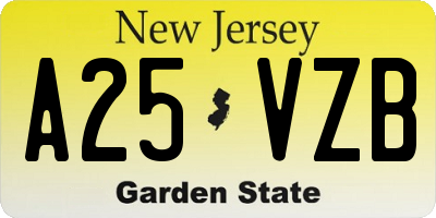 NJ license plate A25VZB