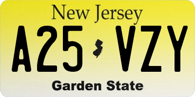 NJ license plate A25VZY