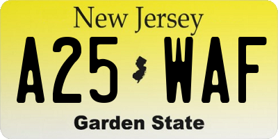NJ license plate A25WAF