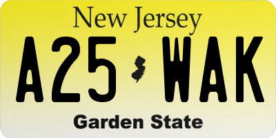 NJ license plate A25WAK