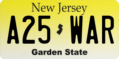 NJ license plate A25WAR