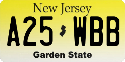 NJ license plate A25WBB