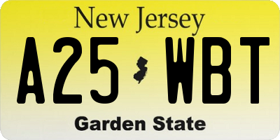 NJ license plate A25WBT