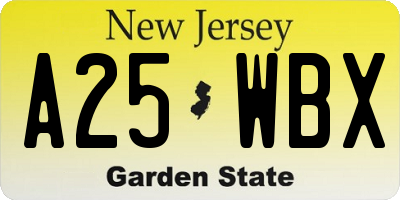 NJ license plate A25WBX