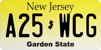 NJ license plate A25WCG