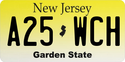 NJ license plate A25WCH