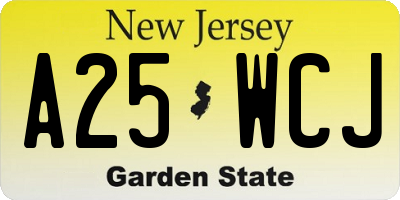 NJ license plate A25WCJ