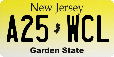 NJ license plate A25WCL