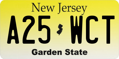 NJ license plate A25WCT