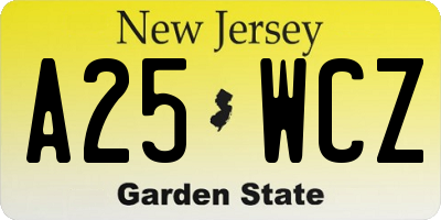 NJ license plate A25WCZ