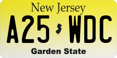 NJ license plate A25WDC