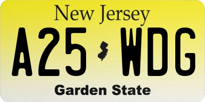 NJ license plate A25WDG
