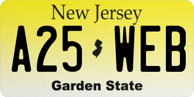 NJ license plate A25WEB