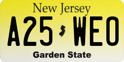 NJ license plate A25WEO