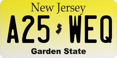NJ license plate A25WEQ