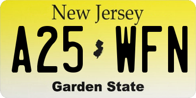 NJ license plate A25WFN