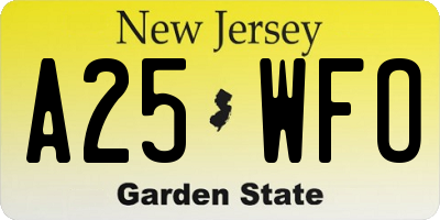 NJ license plate A25WFO