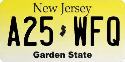 NJ license plate A25WFQ