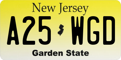 NJ license plate A25WGD