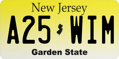 NJ license plate A25WIM