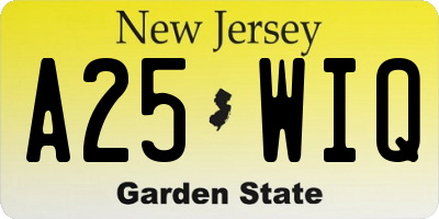 NJ license plate A25WIQ