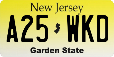 NJ license plate A25WKD