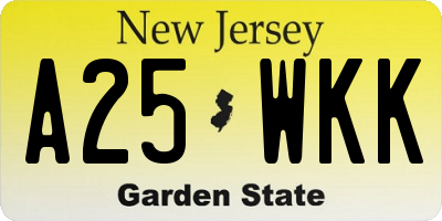 NJ license plate A25WKK