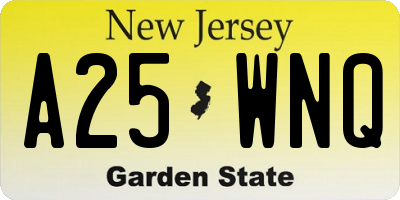 NJ license plate A25WNQ