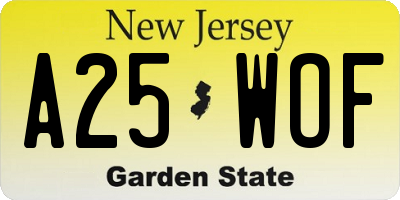 NJ license plate A25WOF
