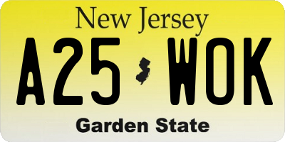 NJ license plate A25WOK