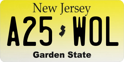 NJ license plate A25WOL