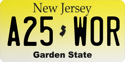 NJ license plate A25WOR