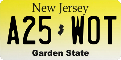 NJ license plate A25WOT