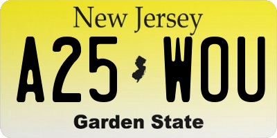 NJ license plate A25WOU