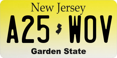 NJ license plate A25WOV