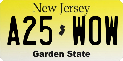 NJ license plate A25WOW