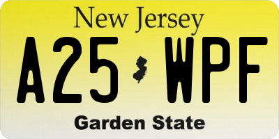 NJ license plate A25WPF