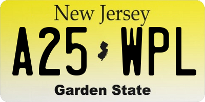NJ license plate A25WPL