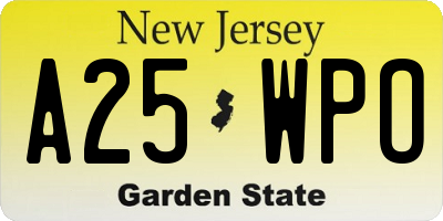 NJ license plate A25WPO