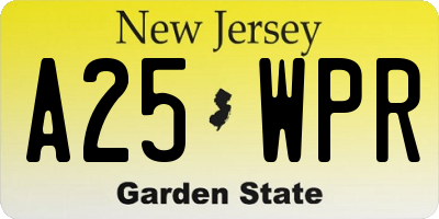NJ license plate A25WPR