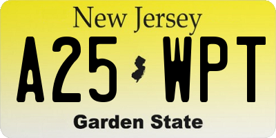 NJ license plate A25WPT