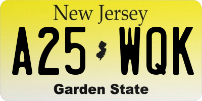 NJ license plate A25WQK