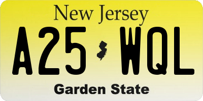 NJ license plate A25WQL