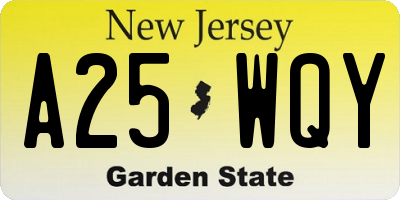 NJ license plate A25WQY